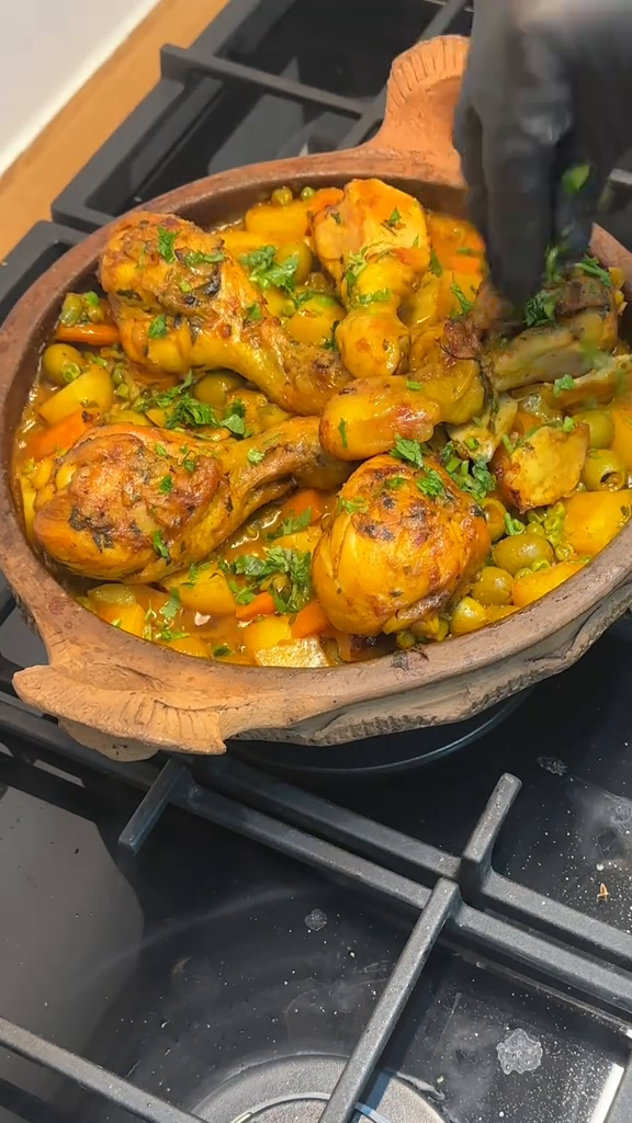 Moroccan-Style Chicken Tagine with Potatoes, Carrots and Olives